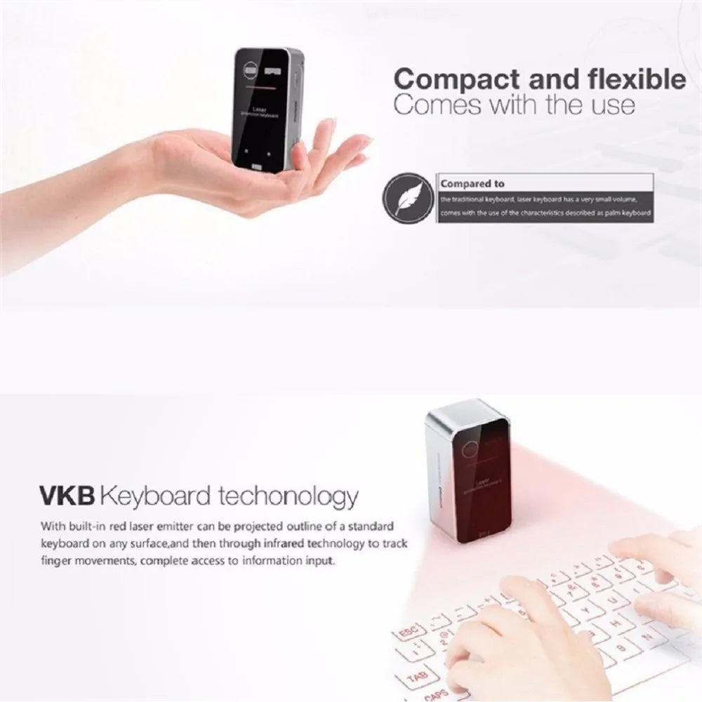KLWEnglish QWERTY Wireless Bluetooth Mini Keyboard Virtual Laser Phone Projector Portable for Computer Phone Pad Laptop