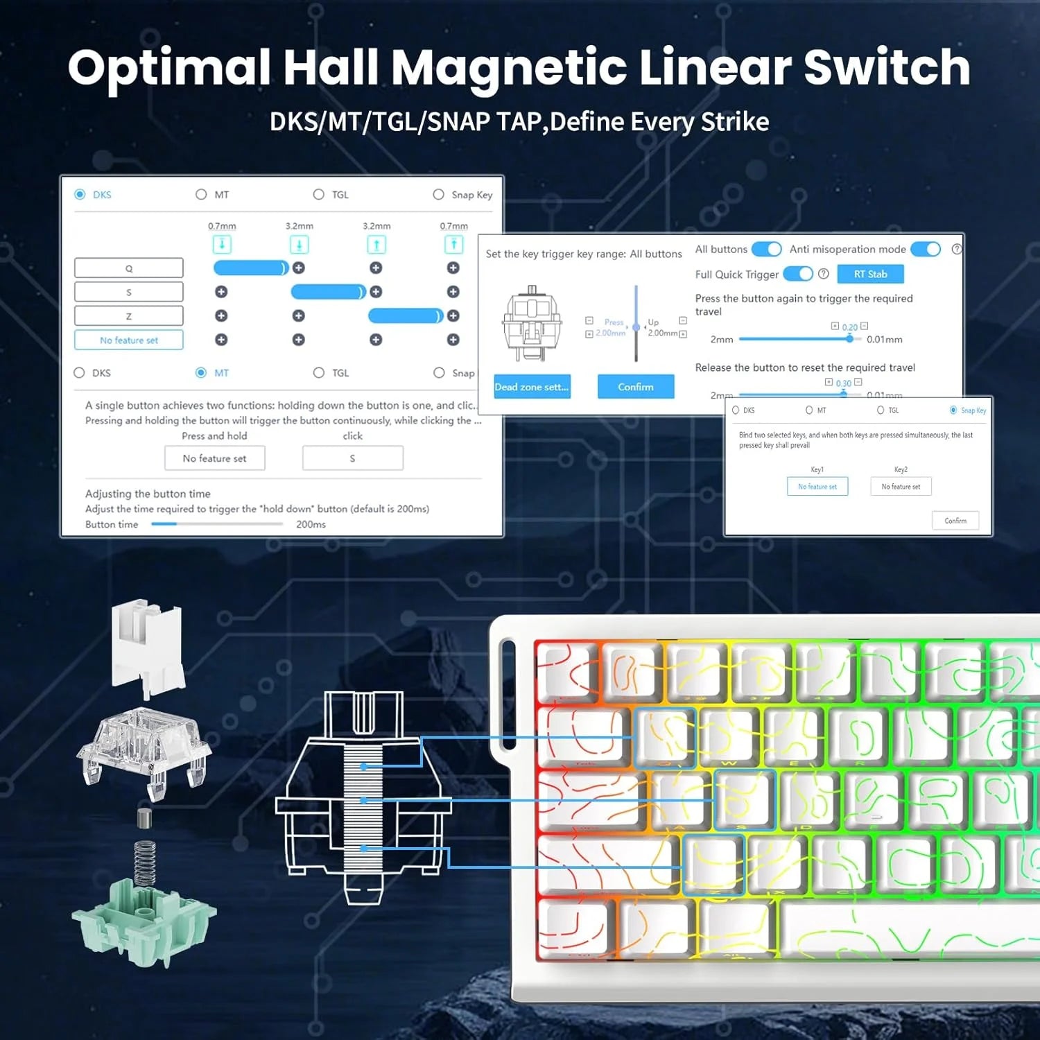 ATTACK SHARK X68 HE Rapid Trigger Keyboard Magnetic Switch 60% Wired 8KHz Hot Swappable Keyboard With RGB Lighting PBT Double-sh