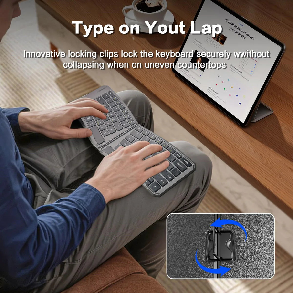 Ergonomic Foldable Bluetooth Keyboard,Split Compact Portable Keyboard for Business Travel,Folding Rechargeable Wireless Keyboard
