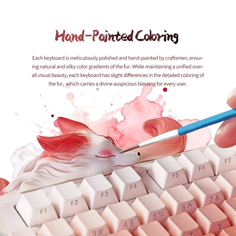MeypaLieNine-Tailed Fox Wireless Tri-Mode Custom Keyboard & Mouse Set for Girls – Stylish Office Gift with High Aesthetic Appeal
